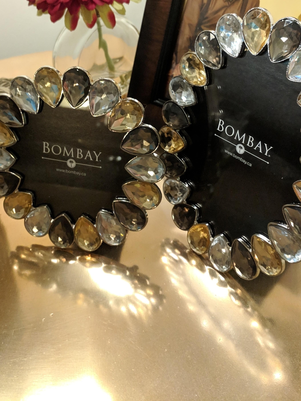 Bombay Gold and Smoke Teardrop Crystal Photo Frames - Pair